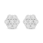 14K White Gold 1 1/2 cttw Prong Set Round-Cut Diamond Floral Cluster Stud Earrings (I-J Color, SI1-SI2 Clarity)