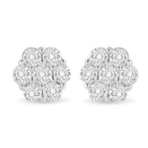 14K White Gold 3.0 Cttw Lab Grown Diamond Floral Cluster Stud Earring (F-G Color, VS2-SI1 Clarity)