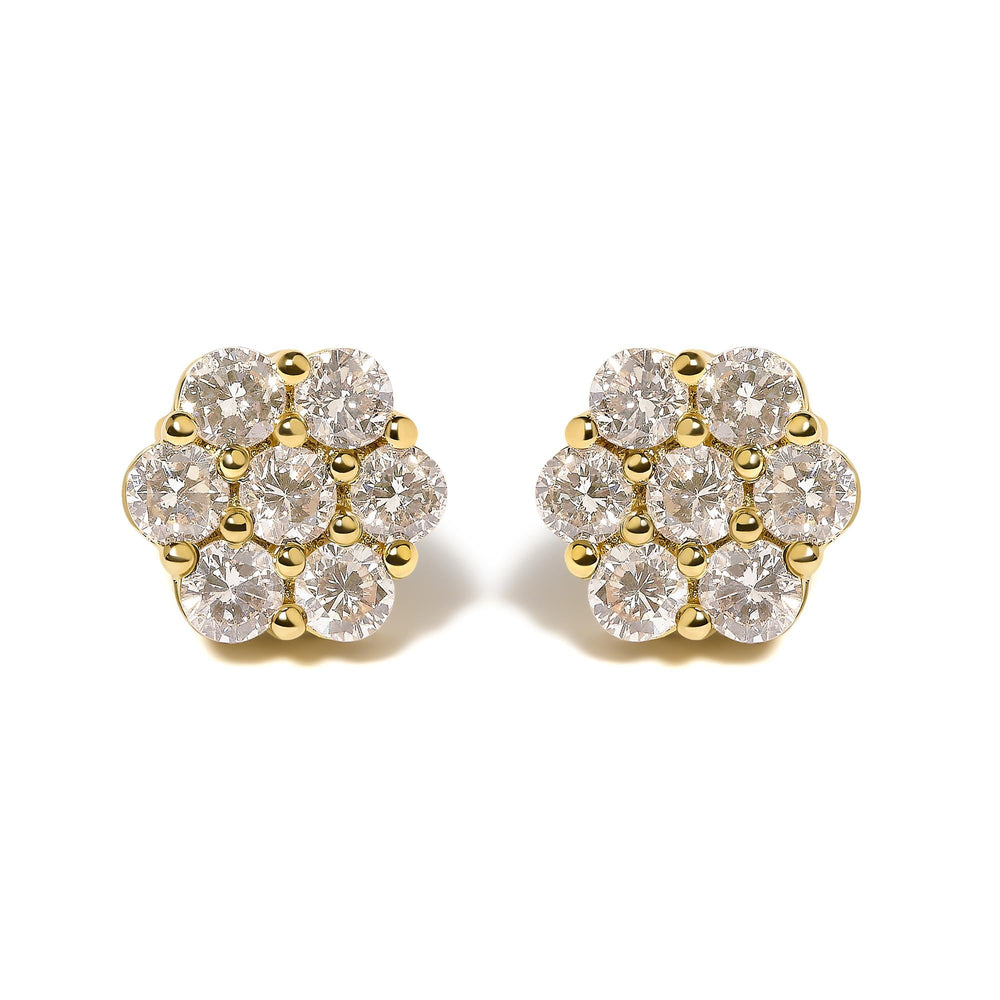 14K White Gold 3 cttw Prong Set Round-Cut Diamond Floral Cluster Stud Earring (I-J Color, SI1-SI2 Clarity)