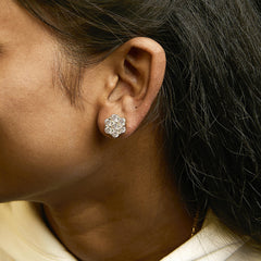 14K White Gold 3 cttw Prong Set Round-Cut Diamond Floral Cluster Stud Earring (I-J Color, SI1-SI2 Clarity)
