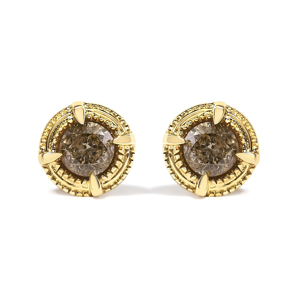.925 Sterling Silver Round Brilliant Cut Diamond Solitaire Milgrain Stud Earrings