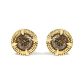 .925 Sterling Silver Round Brilliant Cut Diamond Solitaire Milgrain Stud Earrings
