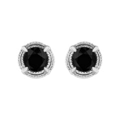 .925 Sterling Silver Treated Colored Diamond Modern 4-Prong Solitaire Milgrain Stud Earrings