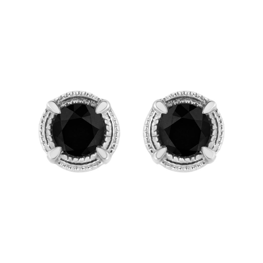 .925 Sterling Silver Treated Colored Diamond Modern 4-Prong Solitaire Milgrain Stud Earrings