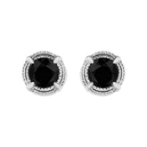 .925 Sterling Silver Treated Colored Diamond Modern 4-Prong Solitaire Milgrain Stud Earrings
