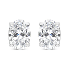 14K White Gold Lab Grown Oval Solitaire Diamond Stud Earrings (F-G Color, VS2-SI1 Clarity)