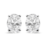 14K White Gold Prong Set Lab Grown Oval Diamond Solitaire Stud Earring (F-G Color, VS1-VS2 Clarity)