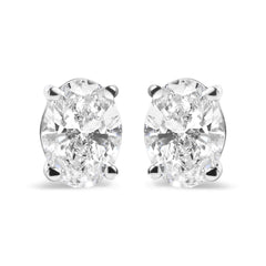 14K White Gold Prong Set Lab Grown Oval Diamond Solitaire Stud Earring (F-G Color, VS1-VS2 Clarity)
