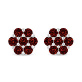 14K White Gold 1.0 Cttw Treated Red Diamond Prong Set 7 Stone Floral Stud Earrings (Treated Red Color, SI2-I1 Clarity)