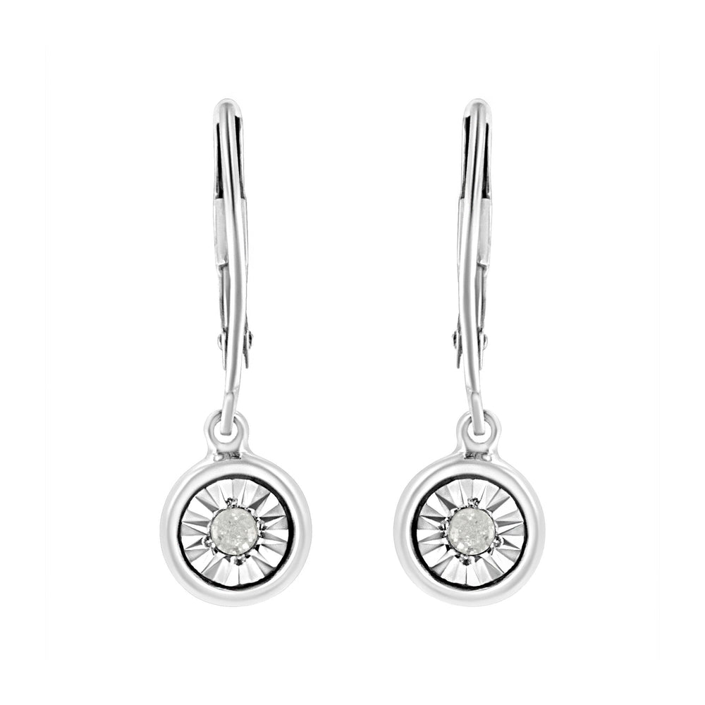 .925 Sterling Silver 1/10 Cttw Bezel-Set Round-Cut Diamond Accent Dangle Earring (I-J Color, I3 Clarity)