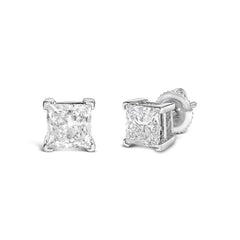 14K White Gold Princess Cut Lab-Grown Diamond Solitaire Stud Earrings (F-G Color, VS2-SI1 Clarity)