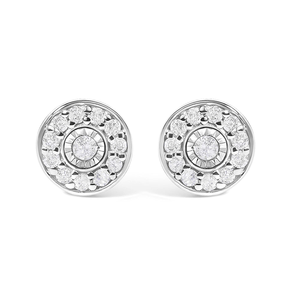 .925 Sterling Silver 1/4 Cttw Diamond Miracle Set Solitaire with Halo Stud Earrings