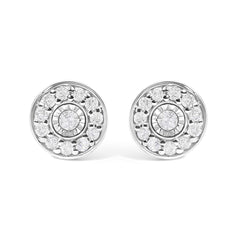 .925 Sterling Silver 1/4 Cttw Diamond Miracle Set Solitaire with Halo Stud Earrings