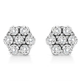 .925 Sterling Silver Lab Grown Brilliant Round Cut Diamond Floral Cluster Stud Earrings (G-H Color, VS2-SI1 Clarity)
