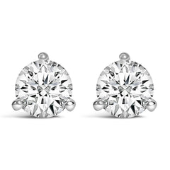 14K White Gold 3-Prong Martini Set Brilliant Round-Cut Solitaire Lab Grown Diamond Screwback Stud Earrings