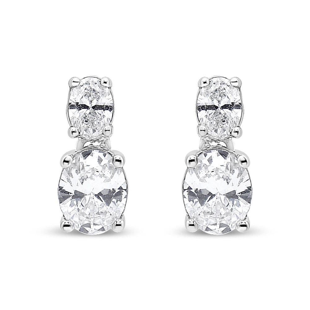 14K White Gold 1.0 Cttw Oval Lab Grown Diamond 2 Stone Drop and Dangle Stud Earrings (G-H Color, VS2-SI1 Clarity)