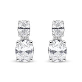 14K White Gold 1.0 Cttw Oval Lab Grown Diamond 2 Stone Drop and Dangle Stud Earrings (G-H Color, VS2-SI1 Clarity)