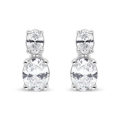 14K White Gold 1.0 Cttw Oval Lab Grown Diamond 2 Stone Drop and Dangle Stud Earrings (G-H Color, VS2-SI1 Clarity)