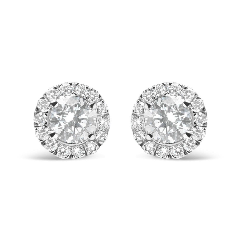 14K White Gold Lab Grown Diamond Solitaire Stud Earrings with Halo (2.00 Cttw, F-G Color, VS2-SI1 Clarity