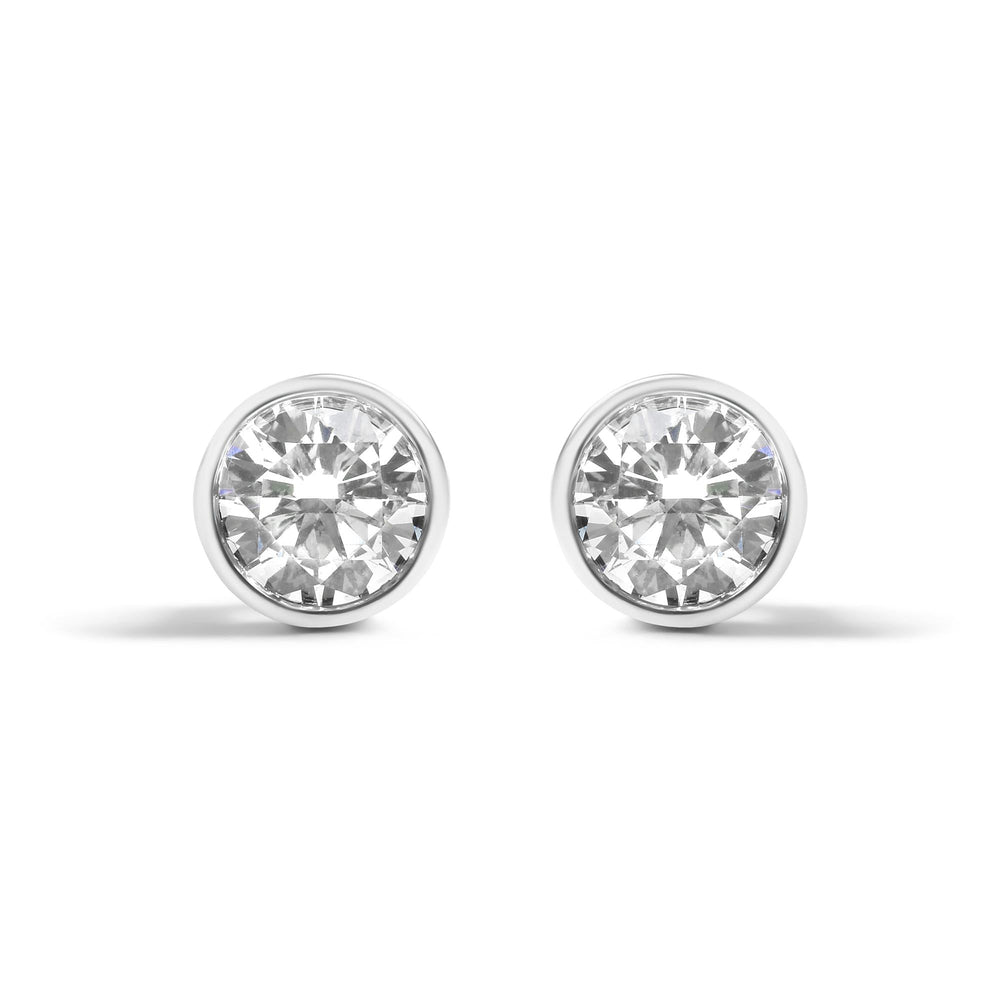 14K White Gold 5/8 Cttw Bezel Set Lab Grown Round Diamond Screw-Back Solitaire Stud Earrings (G-H Color, VS2-SI1 Clarity)
