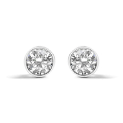 14K White Gold 5/8 Cttw Bezel Set Lab Grown Round Diamond Screw-Back Solitaire Stud Earrings (G-H Color, VS2-SI1 Clarity)