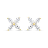 14K Gold Marquise Diamond 8 Stone Floral Leaf Stud Earrings (I-J Color, SI2-I1 Clarity)