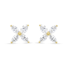 14K Gold Marquise Diamond 8 Stone Floral Leaf Stud Earrings (I-J Color, SI2-I1 Clarity)