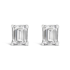 14K White Gold Emerald Cut Lab-Grown Diamond Solitaire Stud Earrings (F-G Color, VS1-VS2 Clarity)