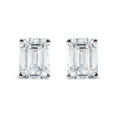 14K White Gold 2.0 Cttw Emerald Cut Lab Grown Diamond Solitaire Stud Earrings (G-H Color, VS1-VS2 Clarity)