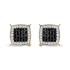 Men's 10K Yellow Gold 1/2 Cttw White and Black Treated Diamond Earring (Black / I-J Color, I2-I3 Clarity)