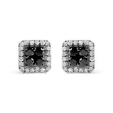 Men's 925 Sterling Silver 5/8 Cttw White and Black Diamond Composite wit Halo Stud Earring (Treated Black/I-J Color, I2-I3 Clarity)