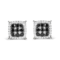 Men's 10K Yellow Gold 7/8 Cttw White and Black Treated Diamond Earring (Black / I-J Color, I2-I3 Clarity)