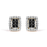 Men's 10K Yellow Gold 1.00 Cttw White and Black Diamond Emerald Shape Halo Stud Earring (Black / I-J Color, I2-I3 Clarity)