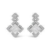 10K White Gold 3/5 Cttw Princess Diamond Geometric Drop Earrings