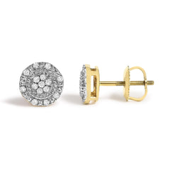 10K Yellow Gold 1/7 Cttw Diamond Beaded Halo Stud Earrings