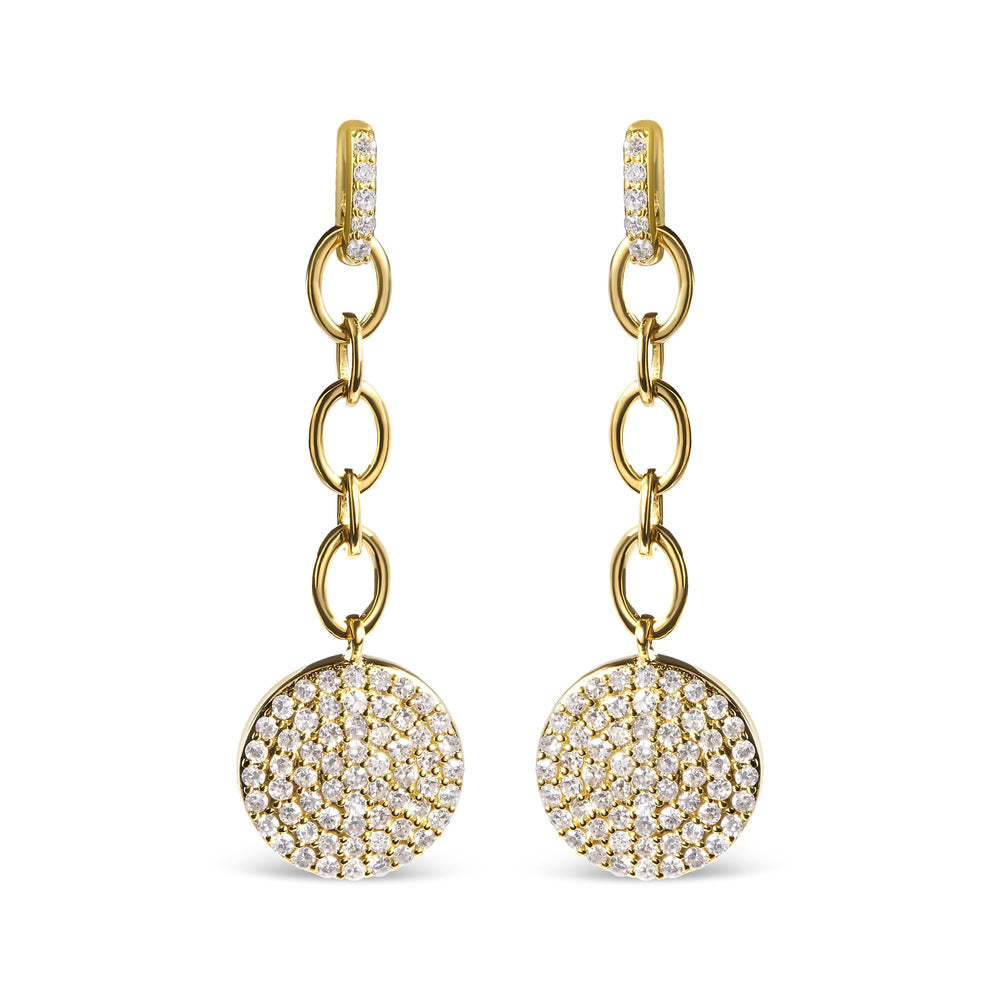 18K Yellow Gold Plated .925 Sterling Silver 1.0 Cttw Diamond Composite Cluster Dangle Chain Earrings (I-J Color, I1-I2 Clarity)