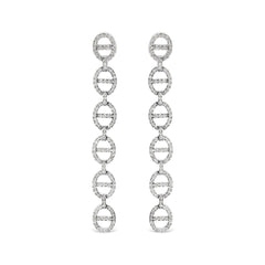 Sterling Silver 1.0 Cttw Diamond Oval Design Dangle Earrings
