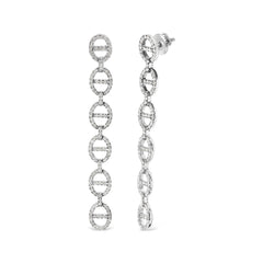 Sterling Silver 1.0 Cttw Diamond Oval Design Dangle Earrings