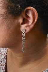 Sterling Silver 1.0 Cttw Diamond Oval Design Dangle Earrings