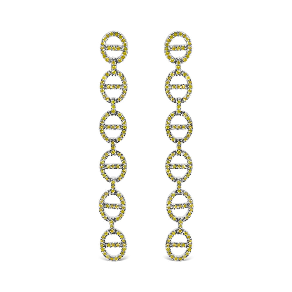 Sterling Silver 1.0 Cttw Yellow Diamond Linked Circle Drop Earrings