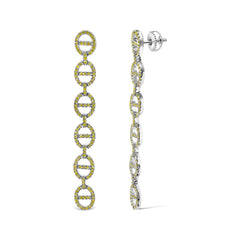 Sterling Silver 1.0 Cttw Yellow Diamond Linked Circle Drop Earrings