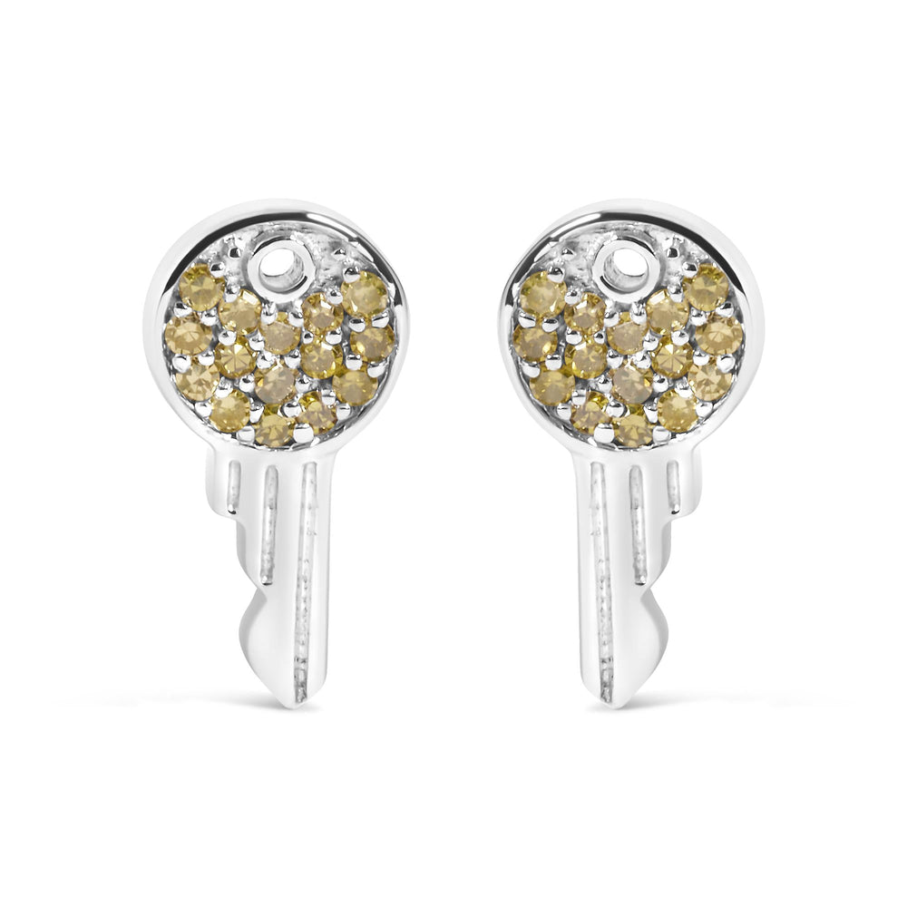 925 Sterling Silver 1/6ct TDW Yellow Treated Diamond Charm Earrings