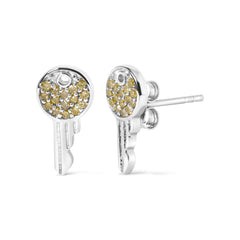 925 Sterling Silver 1/6ct TDW Yellow Treated Diamond Charm Earrings