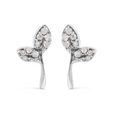 925 Sterling Silver 1/16ct TDW Diamond Leaf Earrings
