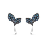 Sterling Silver Blue Treated Diamond Accent Leaf Stud Earrings