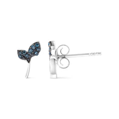 Sterling Silver Blue Treated Diamond Accent Leaf Stud Earrings