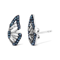 Sterling Silver 1/6 Cttw Blue Treated Diamond Butterfly Stud Earrings