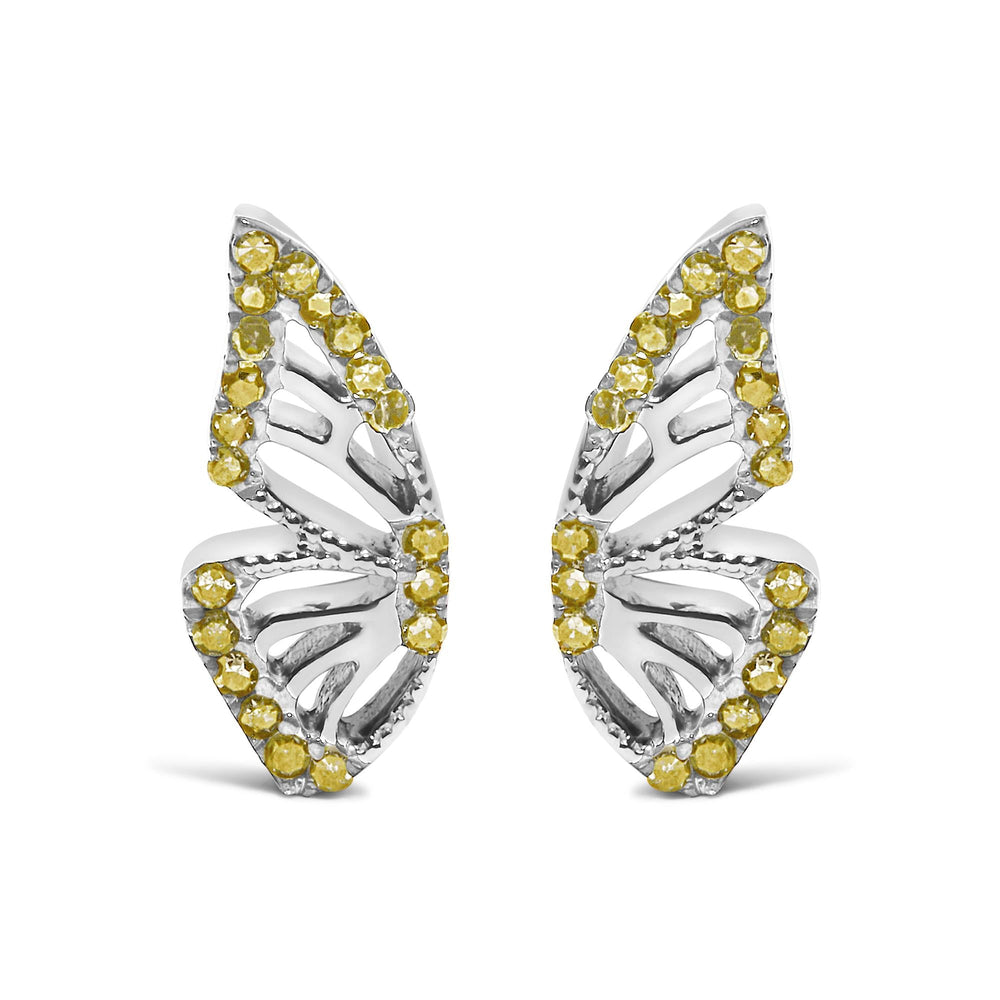 925 Sterling Silver 1/6ct TDW Yellow Treated Diamond Butterfly Earrings
