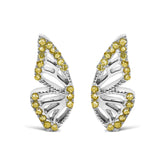 925 Sterling Silver 1/6ct TDW Yellow Treated Diamond Butterfly Earrings