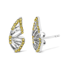 925 Sterling Silver 1/6ct TDW Yellow Treated Diamond Butterfly Earrings